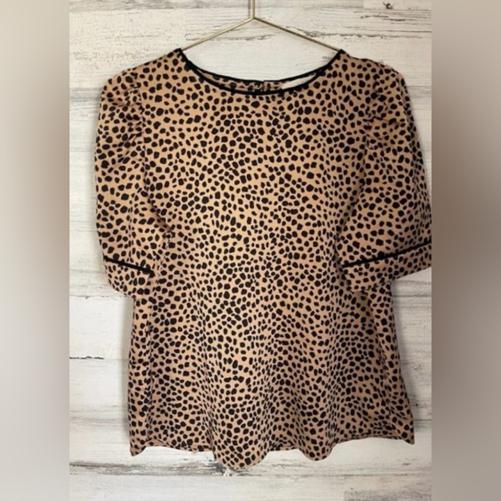 LOFT Tan and Black Spotted Blouse